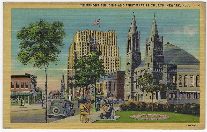 Postcard - Telephone Building and First Baptist Church, Newark, New Jersey