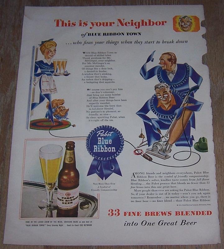 Image for 1943 PABST BLUE RIBBON BEER LIFE MAGAZINE COLOR ADVERTISEMENT
