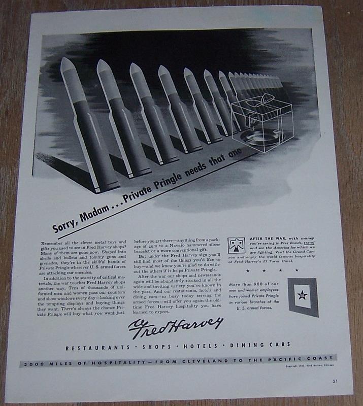 Image for 1943 FRED HARVEY WORLD WAR II LIFE MAGAZINE ADVERTISEMENT