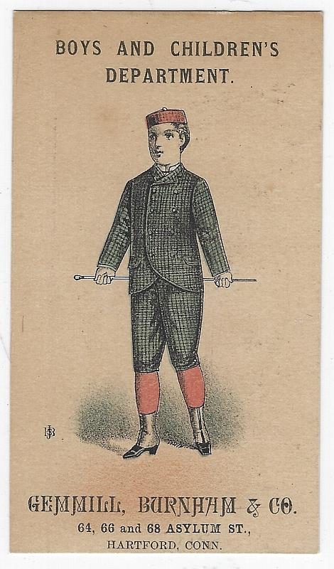 Advertisement - Victorian Trade Card for Gemmill, Burnham, Boys and Children's Department, Hartford, Connecticut