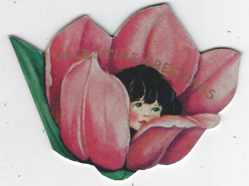 Valentine - Vintage Flower Shaped Valentine Card with Flower Lady