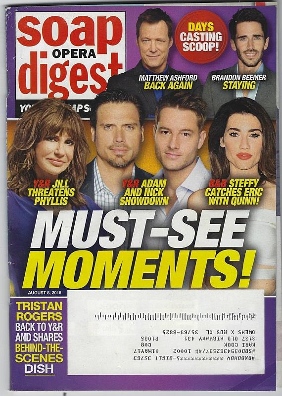 Image for SOAP OPERA DIGEST AUGUST 8, 2016
