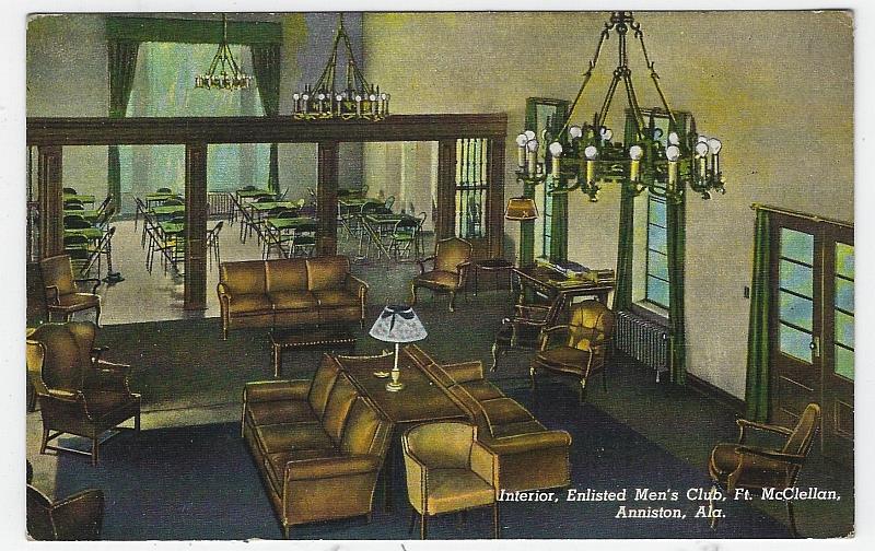Postcard - Interior, Enlisted Men's Club, Fort Mcclellan, Anniston, Alabama
