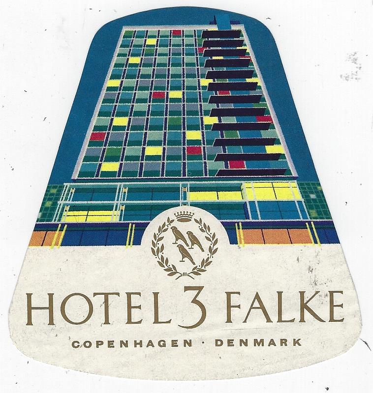 Image for VINTAGE LUGGAGE LABEL FOR HOTEL 3 FALKE, COPENHAGEN, DENMARK