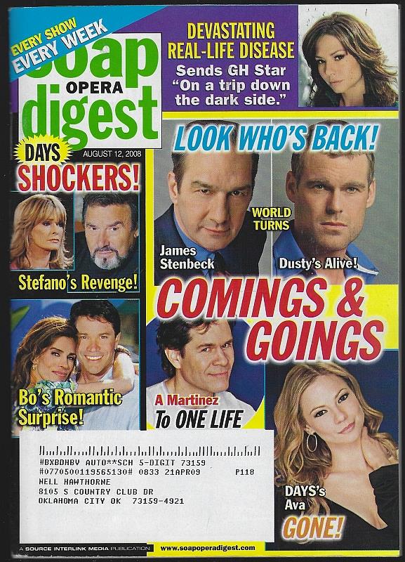 Image for SOAP OPERA DIGEST AUGUST 12, 2008