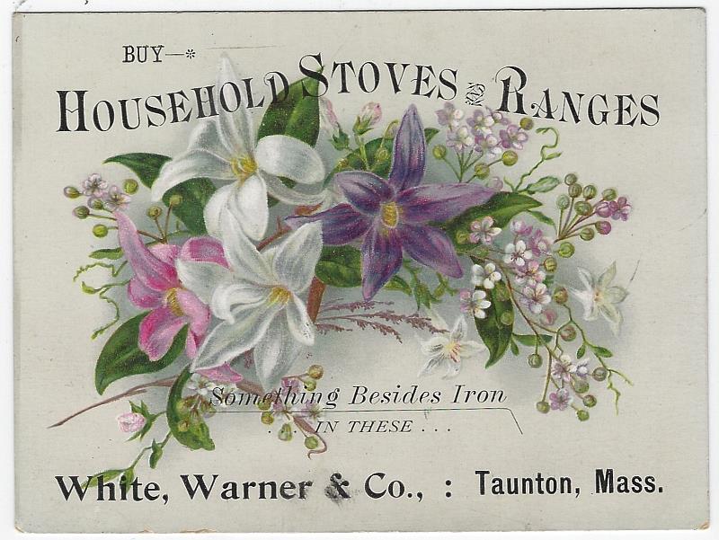 Advertisement - Victorian Trade Card for Household Stoves and Ranges with Flowers