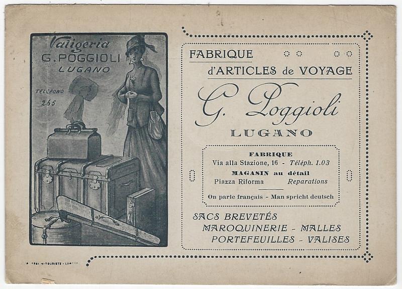 Image for VICTORIAN TRADE CARD FOR G. POGGIOLI LUGANO WITH LOVELY LADY PACKED FOR VOYAGE