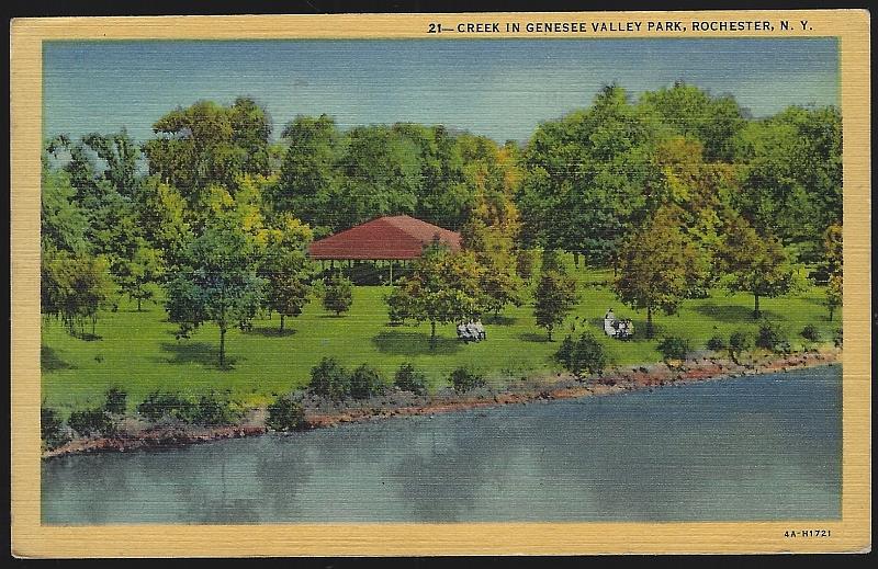 Postcard - Creek in Genesee Valley Park, Rochester, New York