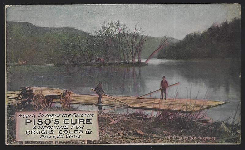 Image for RAFTING ON THE ALLEGNEY, PISO'S CURE ADVERTISING POSTCARD
