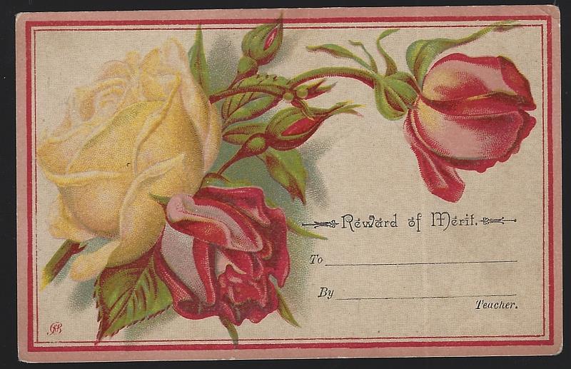 Image for VICTORIAN REWARD OF MERIT WITH RED AND YELLOW ROSES