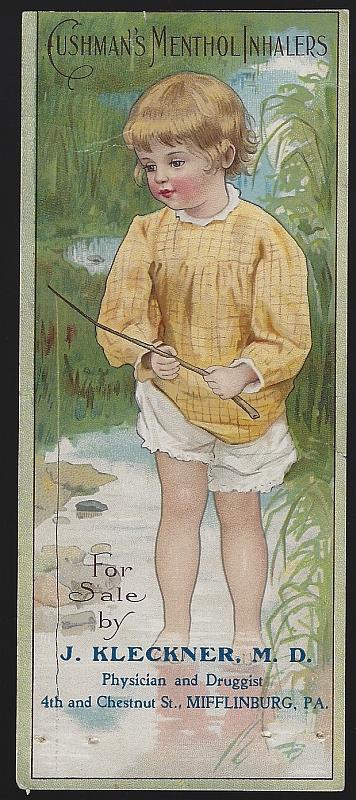 Advertisement - Victorian Trade Card for Cushman's Menthol Inhalers with Young Girl Fishing