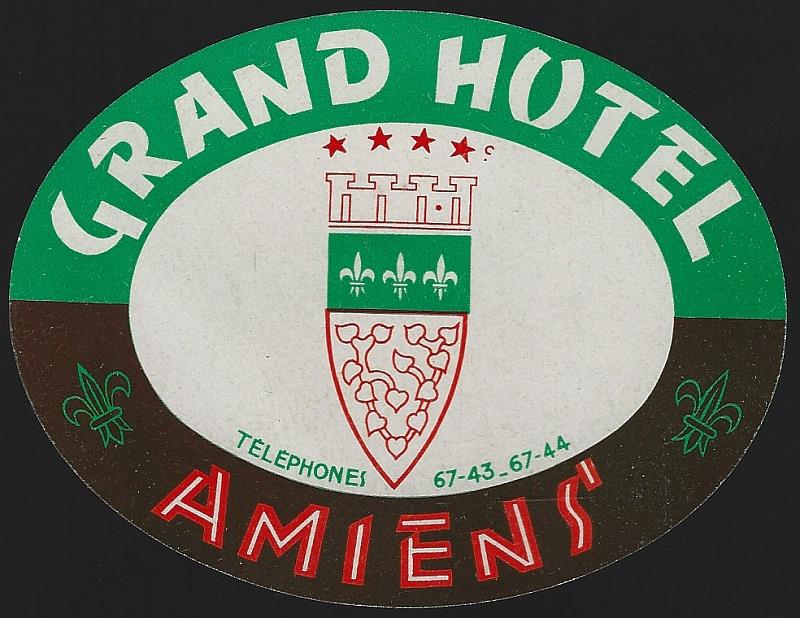 Image for VINTAGE LUGGAGE LABEL FOR GRAND HOTEL, AMIENS, FRANCE
