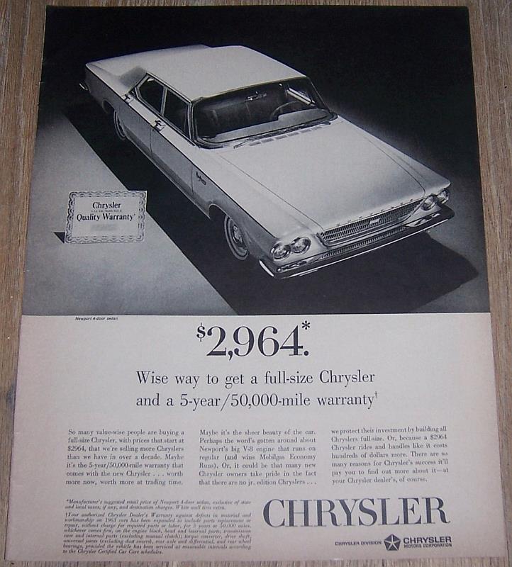 Advertisement - 1963 Chrysler Newport 4 Door Sedan Saturday Evening Post Magazine Advertisement