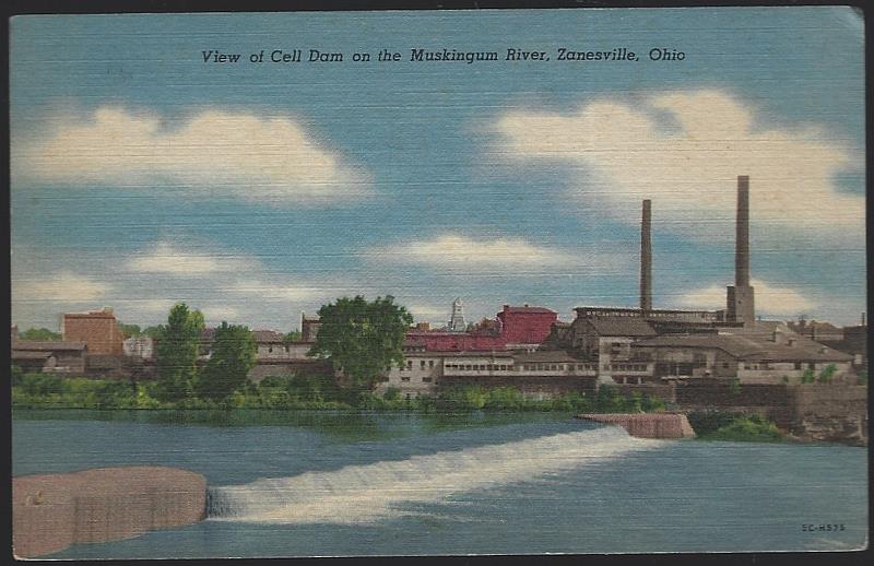 Postcard - View of Cell Dam on the Muskingum River, Zanesville, Ohio