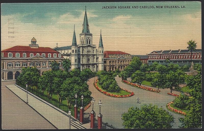 Image for JACKSON SQUARE SHOWING CABILDO, ST. LOUIS CATHEDRAL, PRESBYTERY, AND PONTALBA APARTMENT, NEW ORLEANS, LOUISIANA