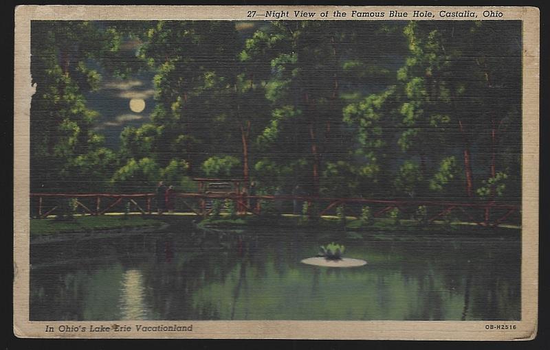 Postcard - Night View of the Famous Blue Hole, Castalia, Ohio
