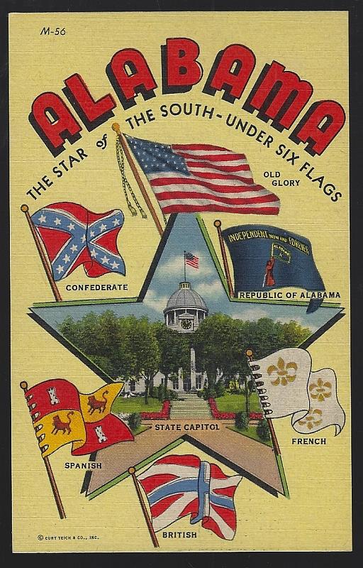 Postcard - Alabama Star of the South Under Six Flags