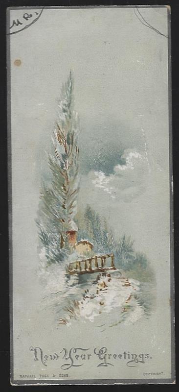 Christmas - Victorian Tuck's New Year's Greetings Card with Snowy Landscape