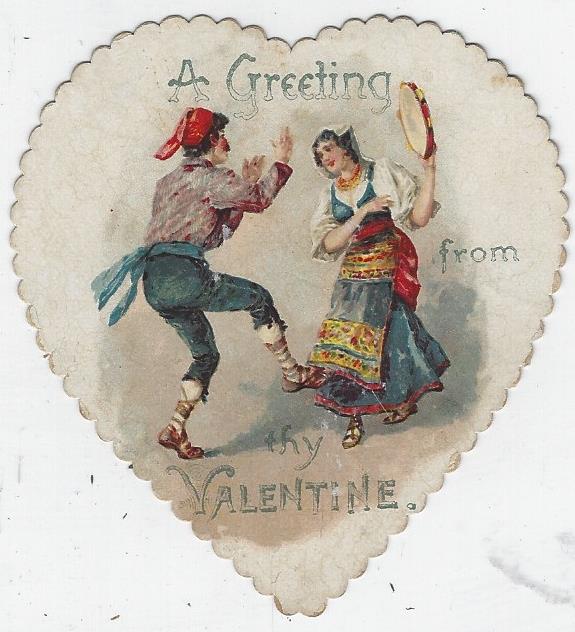 Valentine - Vintage Heart Shaped Valentine Card with Dancing Gypsies