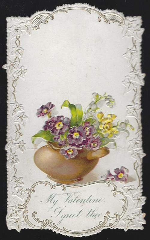 Valentine - Vintage Valentine Card with Flowers in a Pot