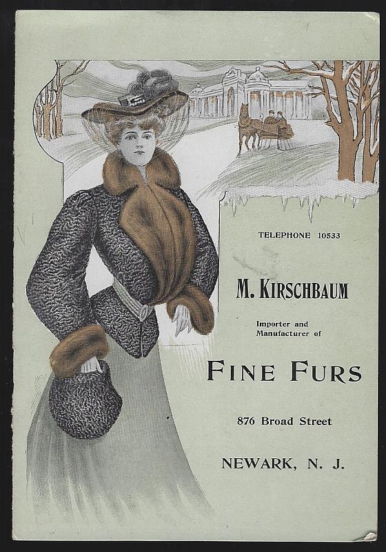 Advertisement - Victorian Trade Card for M. Kirschbaum Fine Furs with Lovely Lady and Winter Landscape