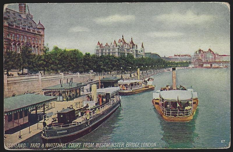 Postcard - Scotland Yard and Whitehall Court from Westminster Bridge, London, England