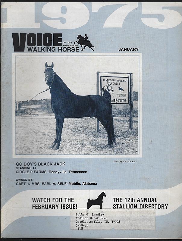 Tennessee Walking Horse - Voice of the Tennessee Walking Horse Magazine January 1975 12th Annual Stallion Directory