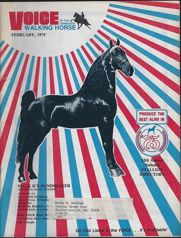 Tennessee Walking Horse - Voice of the Tennessee Walking Horse Magazine February 1975 12th Annual National Walking Horse Stallion Directory