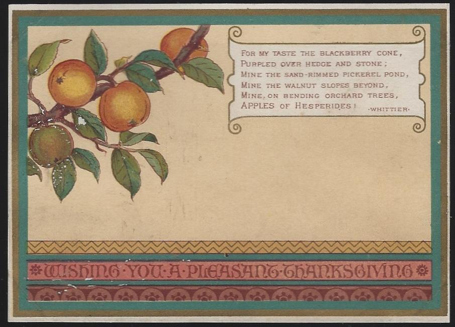 Whittier, John Greenleaf - Wishing You a Pleasant Thanksgiving with Whittier Poem and Apples