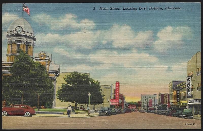 Postcard - Main Street, Looking East, Dothan, Alabama