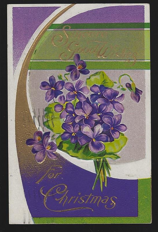 Postcard - Sincere Good Wishes for Christmas Postcard with Violets