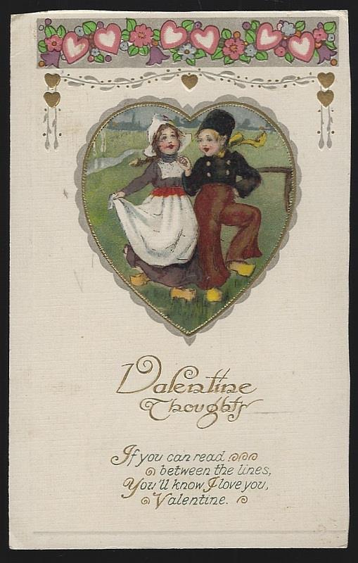 Postcard - Valentine Thoughts Postcard with Dutch Couple and Hearts
