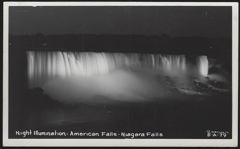 Postcard - Real Photo Postcard Night Illumination, American Falls, Niagara Falls, New York