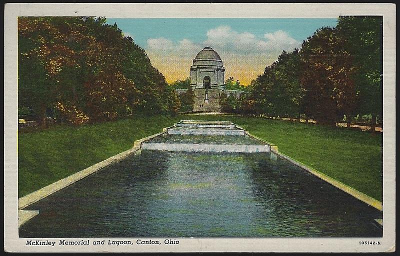 Postcard - Mckinley Memorial and Lagoon, Canton, Ohio