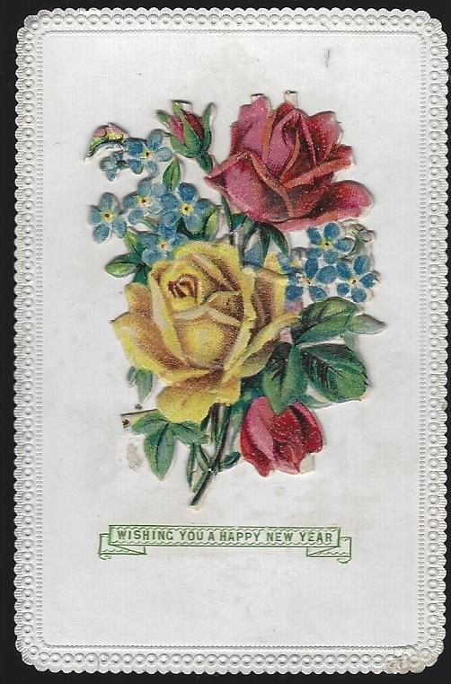 Holiday - Victorian Happy New Year Card with Bouquet of Flowers