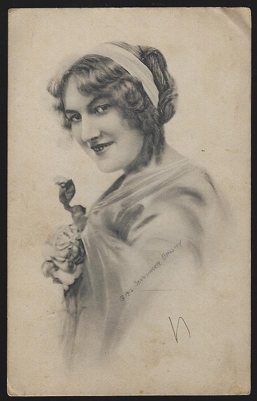 Postcard - Postcard with Lovely Lady with Rose