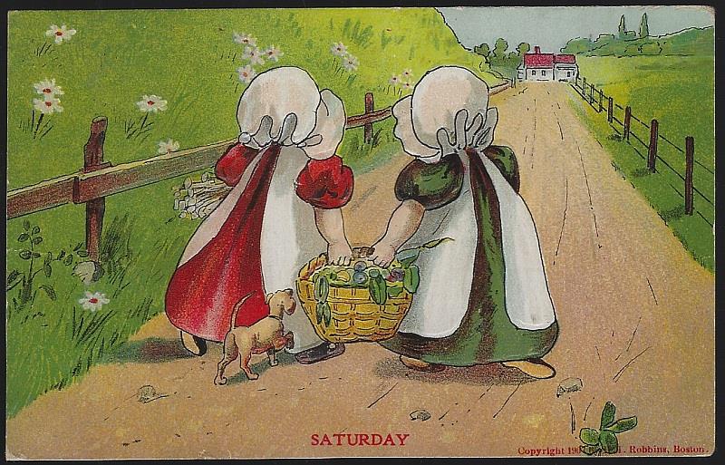 Postcard - Sunbonnet Girls Saturday
