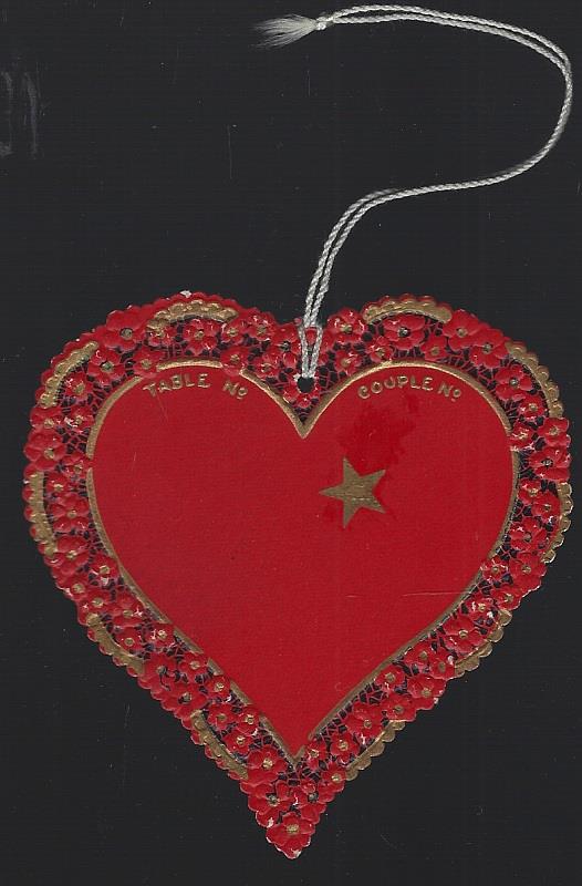 Ephemera - Die Cut Red Heart Dance Table Card, Table and Couple Number