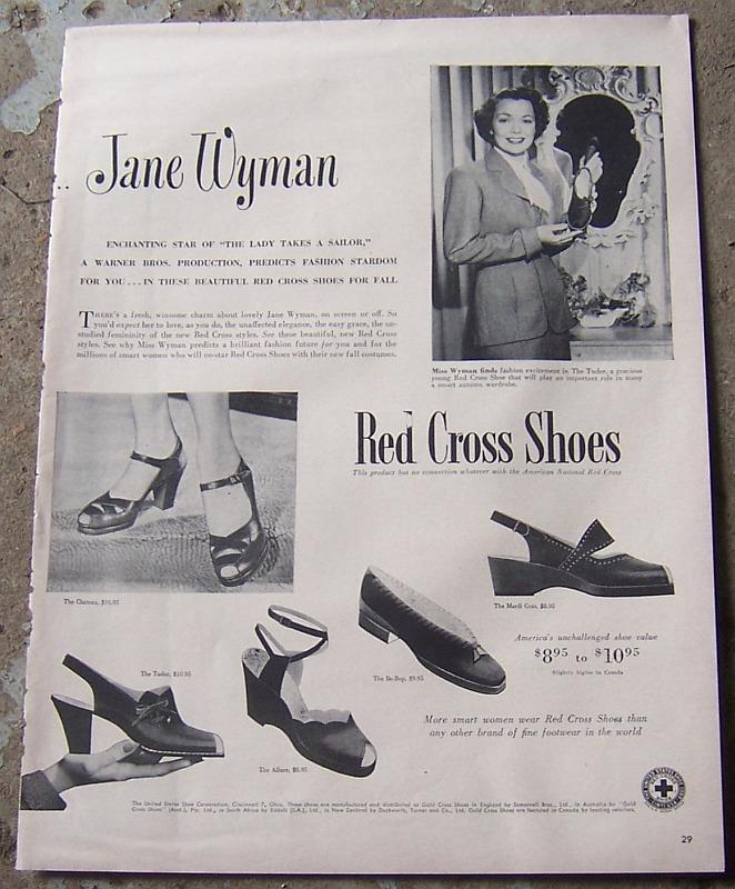 1949 LIFE MAGAZINE JANE WYMAN RED CROSS SHOES ADVERTISEMENT