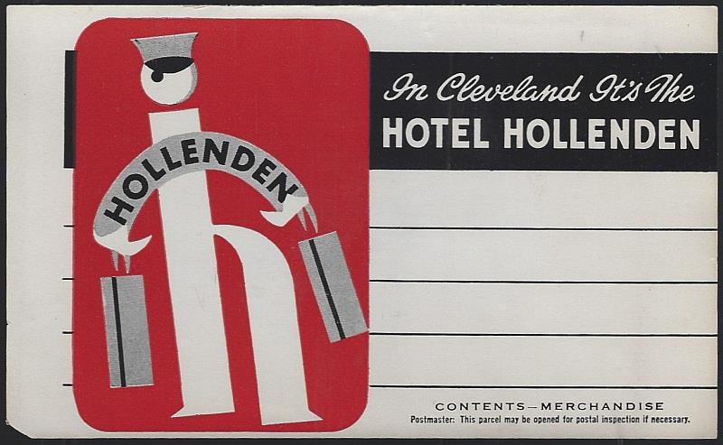 VINTAGE LUGGAGE LABEL FOR HOTEL HOLLENDEN, CLEVELAND, OHIO