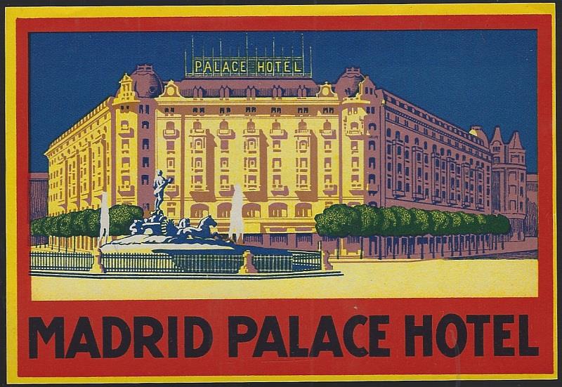 VINTAGE LUGGAGE LABEL FOR PALACE HOTEL, MADRID, SPAIN