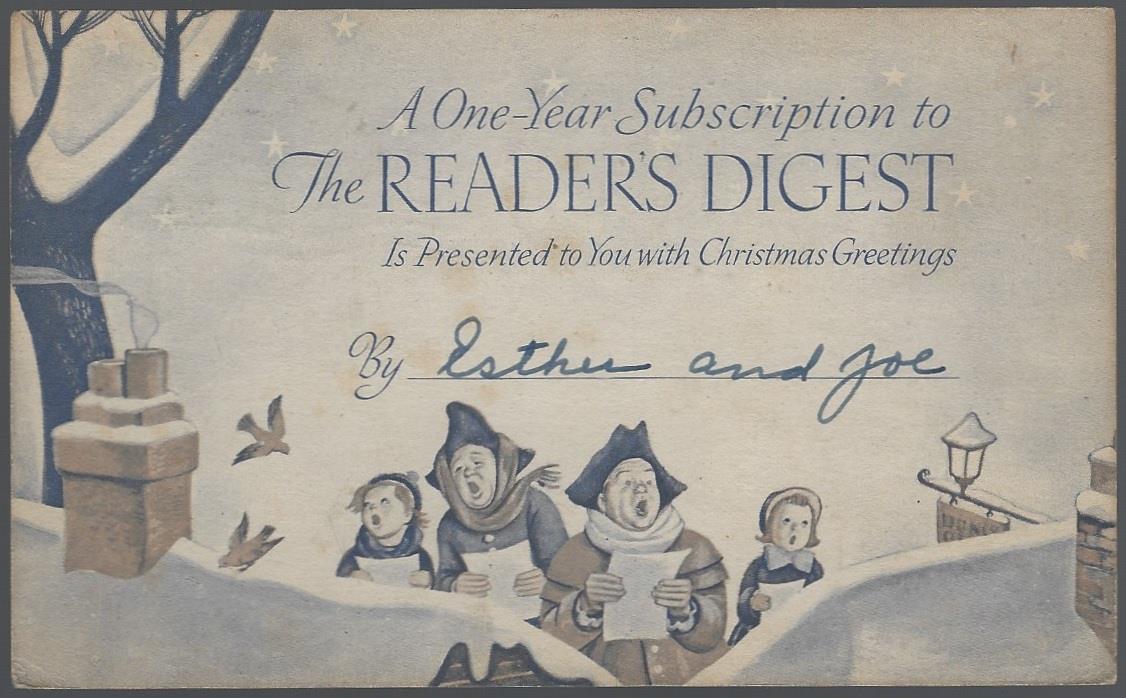 CHRISTMAS GREETINGS SUBSCRIPTION POSTCARD FROM READER'S DIGEST