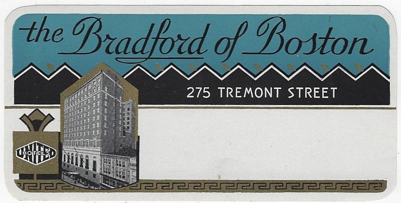 VINTAGE LUGGAGE LABEL FOR BRADFORD OF BOSTON