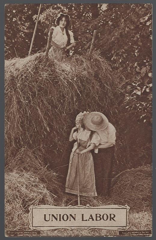 COMIC POSTCARD KISSING COUPLE UNION LABOR