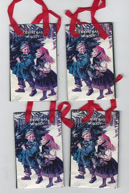 CHRISTMAS MORNIN PAPER GOODY BAGS WITH VICTORIAN DESIGN GIRL AND BOY LOT OF FOUR