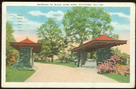 Postcard - Entrance to Black Hawk Park, Rockford, Illinois