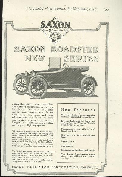 Advertisement - New Series Saxon Roadster 1916 Magazine Advertisement