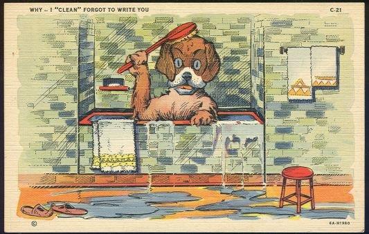 Image for COMIC POSTCARD OF DOG TAKING BATH CLEAN FORGOT TO WRITE