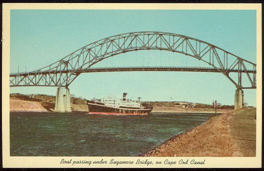 Postcard - Boat Passing Under Sagamore Bridge on Cape Cod Canal