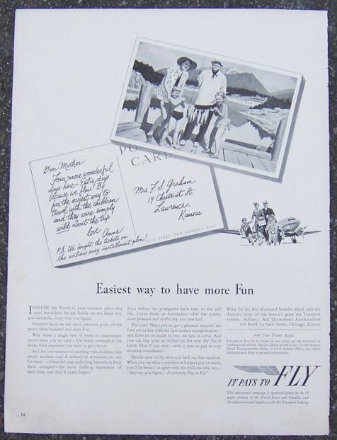 Image for 1950S IT PAYS TO FLY MAGAZINE ADVERTISEMENT